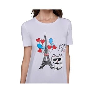 Karl Lagerfeld Paris Choupette Cat Balloon Graphic Tee Shirt NWT Size XXS